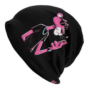 TEMU 남성용 BIIHUDU 펑키 팬더 만화 비니 모자 - 핑크 & 블루 악센트가 있는 검은색 참신 캡, 신축성이 좋고 편안한 디자인, 캐주얼 헤어웨어 | 트렌디한 비니 | 독특한 그래픽 캡