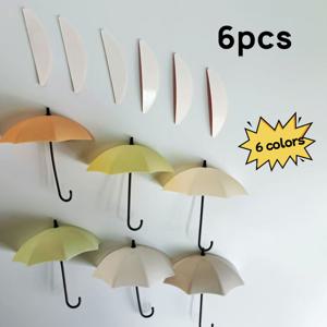 TEMU 6개 컬러풀한 우산 모양의 접착식 벽걸이 - 드릴 필요 없는, 강한 홀드 키 및 보석 정리기, 가정 및 자동차 사용을 위한 쉬운 설치, 패스텔 컬러의 세련된 디자인, 자동차 키 홀더 | 장식용 벽걸이 | 플라스틱 구조, 걸이용