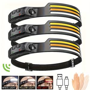 TEMU 3개입 충전식 COB 인덕션 낚시 헤드램프, 초고휘도 LED 전술 손전등, 광범위 조명, 내장 배터리, USB 충전식 헤드램프, 5가지 조명 모드, 낚시, 작업, 탐험, 하이킹, 비상용으로 적합, 비상 조명,야외 탐험,핸즈프리 조명,고루멘 출력,충전식 배터리,휴대용 손전등,멀티모드 조명,하이커스,야외 활동 애호가