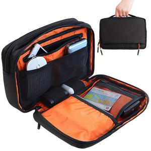 TEMU 여행용 전자기기 보관 가방, 이중 레이어 휴대용 핸디 케이스, 케이블, 충전기, 파워뱅크 및 하드 드라이브 수납 가능, 패딩 컴파트먼트와 탄력 밴드로 안전한 기술 액세서리 정리, 다양한 사이즈 포켓 포함, 비즈니스 여행에 이상적인 남녀 공용 선물용 대용량 화장품 파우치