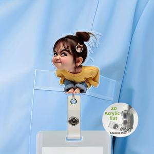 TEMU 2D 평면, 장난꾸러기 소녀 2D 아크릴 리트랙터블 배지 릴 홀더 - 간호사, 간호 명찰, 의대생, 의사, RN, NP ID 카드 클립용 - 리틀 태그 카드 홀더, 직장인용, 2D 평면
