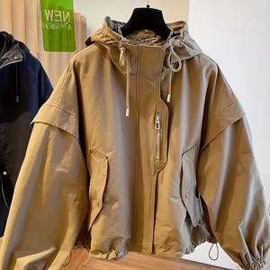 TEMU 여성 캐주얼 후드 지퍼 재킷 - 세련된 루즈핏 야구 스타일 아우터웨어, 단색, 봄 & 가을에 완벽한 여성용 재킷