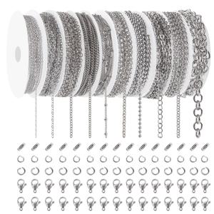 TEMU 10롤 74인치 DIY 공예 체인 - 스테인리스 스틸 주얼리 만들기 체인, 랍스터 클라스프 & 스위블 클라스프 포함, 팔찌·목걸이·키체인용 10가지 컬러 세트, 내구성 있는 금속 공예 재료, DIY 주얼리 제작, 키체인 액세서리, 공예 체인, 메탈릭 마감