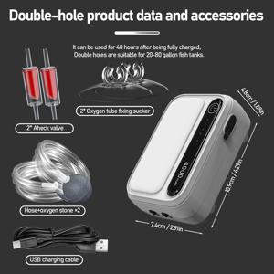TEMU 수족관 산소 펌프, 어항 공기 펌프, 0-80 갤런 수조에 적합, 물고기 버블 메이커, 수경 산소 에어레이터 및 라인 포함, 조절 가능한 밸브 무음 폼 펌프, USB 충전식, 실내 어항 및 야외 낚시에 이상적|수경