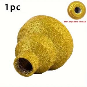 TEMU 단일 팩 M14 나사산 용접 드릴 비트 - 대리석, 세라믹 타일, 콘크리트 및 도자기용 멀티 레이어 원뿔형 디자인 - 골든 피니쉬 고정밀 리머 (20mm, 35mm, 50mm 사이즈)