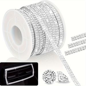 TEMU 2개 자체 접착 라인스톤 가랜드 테이프 - 32.8피트 (102미터) 반짝이는 화이트 리본 DIY 웨딩, 파티, 자동차 & 의류 장식용 - 쉽게 붙이고 강력 고정, 무봉제 선물 포장 ( 같은 비즈)