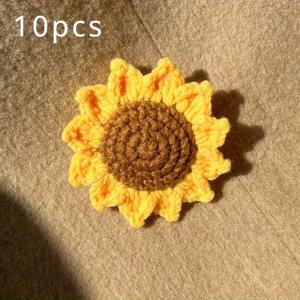 TEMU 14세 이상을 위한 DIY 공예용 손으로 짠 크로셰 장식, 갈색 중심의 노란 꽃 매력 – 열쇠고리 및 액세서리에 완벽한, 정교한 기술의 크로셰 꽃