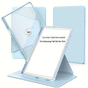TEMU 삼성 갤럭시 Tab S6 Lite 10.4인치용 360도 회전 스탠드 케이스 - 가벼움, 긁힘 방지, 자동 깨어/잠, 연필 홀더, 내부 포켓이 있는 투명 뒷면, 미끄럼 방지 스탠드, 태블릿용 스탠드 | 조절 가능한 스탠드 | 가벼움|필통