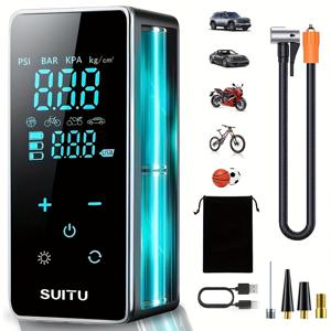 TEMU SUITU 휴대용 공기 압축기 펌프 디지털 디스플레이, USB Type-C 충전, 18650 리튬 배터리, 자동차, , 자전거, 공기 압축, 비상 전원 은행 기능, 타이어 인플레이터 휴대용, 크리스마스에 가장 좋습니다.|보조배터리
