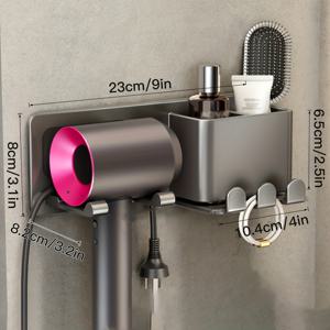 TEMU 공간 절약형 벽걸이 욕실 수납 선반, 다기능 헤어드라이어 거치대 - 무타공 알루미늄 제작, 화장품 정리용, 건 그레이 색상