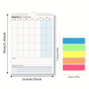 TEMU 1개 나무 스파이럴 바인딩 주간 & 월간 플래너 - 우선순위, 습관 및 할 일 목록 포함, 컬러 인덱스 스티커, 업무·학습·가정 정리용, 생산성 도구, 깔끔한 레이아웃, 부드러운 넘김, 습관 트래커, 바쁜 전문가를 위한 일일 캘린더|캘린더