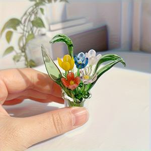 TEMU 수제 유리 미니 꽃 조각상 5종 세트 - 투명 꽃병에 담긴 고급스러운 핑크 튤립 부케, DIY 공예, 사진 소품, 휴일 테이블 장식에 완벽, 부활절, 성 패트릭의 날, 파티 꽃꽂이, 크리스마스, 할로윈 장식, 가을 홈 데코, 수집용 피규어에 이상적인 선물