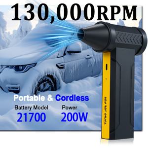 TEMU HIPAPPY 130,000 RPM 휴대용 터보 제트 블로워 - 200W 4단 조절 핸디형 에어 블로워 (USB 충전식 배터리, 인체공학적 핸들 & 컴팩트 디자인), 차량, 야외, PC 청소용 - 남성, 차량 청소 도구를 위한 이상적인 크리스마스 선물|USB|USB