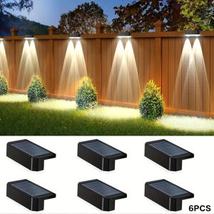 TEMU 6개 세트 태양광 야외 계단 조명 업그레이드된 크로스 라이트, 리튬 배터리 따뜻한 빛/흰색 빛/RGB - 울타리 조명, 파티오 조명, 데크 조명, 울타리, 계단, 안뜰, 뒷마당, 길에 적합, 야외 태양광 조명, 야외/벽 조명, 정원 태양광 램프, 마당용 태양광 램프, 정원 조명, 야외 램프