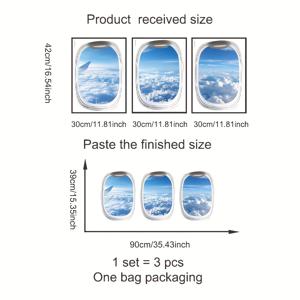 TEMU 비행기 창문 벽 스티커 - 자체 접착식 2D 평면 데칼, 풍경 구름 및 하늘 디자인, 거실, 침실, 사무실 등을 위한 창의적인 홈 데코, 침실 벽 예술 | 예술적 벽 장식 | 쉬운 설치 스티커, 벽 장식 및 액세서리