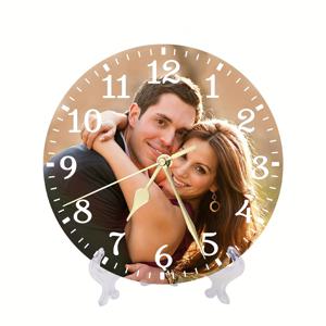 TEMU 맞춤형 사진 벽시계 - 무소음 작동, 배터리 구동 현대적인 라운드 디자인, 인공 목재 프레임 & 왕관 모양 상단의 거실 및 침실 장식용 시계, 우아한 시간 측정기