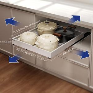 TEMU 1pc 확장 가능한 4면 풀 아웃 주방 주최자 랙 - 중량 금속 선반, 배수 구멍, 싱크대 아래 저장 공간을 위한 용품, 접시 및 더 많은 주방 주최자 및 저장 공간, 용품 홀더, 현대 주방 용품, 내구성 있는 구조, 풀 아웃 디자인, 가정 주최자