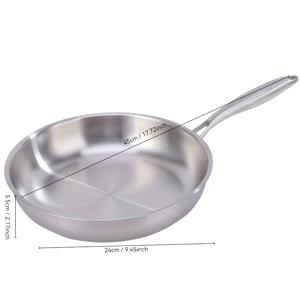 TEMU 1pc 스테인레스 스틸 비스턴 프라이팬 - 3층 두꺼운 디자인, 인덕션 및 가스 스토브 호환, 스테이크, 야채, 계란에 완벽, 주방 필수품, 다용도 조리용 팬 | 현대 주방 용품 | 내구성 있는 조리 용품