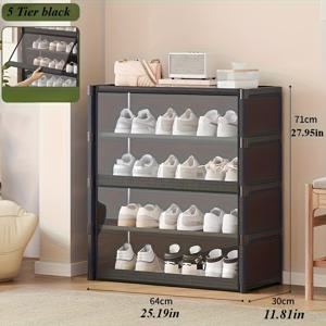 TEMU PP 재질로 제작된 5단 다기능 방진 신발장 1개입. 컴팩트한 사이즈와 투명 접이식 디자인으로 다양한 물품 정리를 위한 적합한 제품입니다. 다용도 다층 수납 솔루션으로 활용 가능합니다.