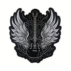TEMU 초대형 기타 윙 엠블럼 패치 - DIY 다림질 또는 재봉용 접착식 백킹, 기타리스트 및 음악 애호가를 위한 맞춤 제작 - 자켓, 가방, 모자 커스터마이징 가능, 쉽게 부착/다림질 필요 없음, 내구성 있는 자수 패치
