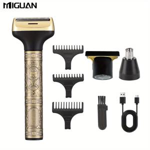 TEMU 미구안 3-in-1 전기 면도기, 코털 트리머 & 헤어 클리퍼 키트 - USB 충전식, 면도, 트리밍 & 그루밍용 교체 가능한 헤드, 스테인리스 스틸, 30-45분 작동 시간, 남성용 이상적인 휴일 선물, 그루밍 키트|세련된 디자인|내구성 있는 구조, 코털 트리머