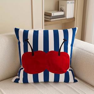 TEMU 1pc 현대적인 만화 과일 줄무늬 토우 패드 커버 - 체리 디자인, 다중 사이즈, 기계 세탁 가능한 폴리에스터, 소파, 침대, 자동차 장식에 이상적 - 선물 액센트, 체리 장식