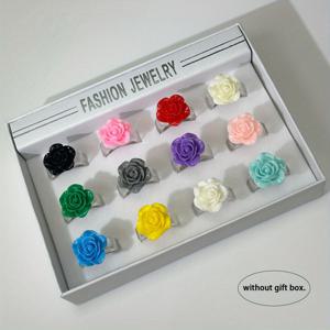 TEMU 12개 세트 미니멀하고 정교한 초달콤한 장미 꽃 반지 – 손끝에 로맨스를 입히세요, 다양한 의상과 일상 착용에 적합, 선물 상자 없음, 한정판, 청소년용