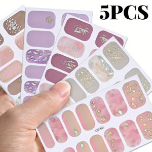 TEMU 5pcs/set 대리석 네일 스티커 - 무지개 색상 프레스 온 네일, 글로우, DIY 광택 네일, 여성용, 자체 접착 네일 아트 데칼, 자연/인공 네일용, 메탈릭 샤인 트렌디 매니큐어 키트, 귀여운 일상 착용