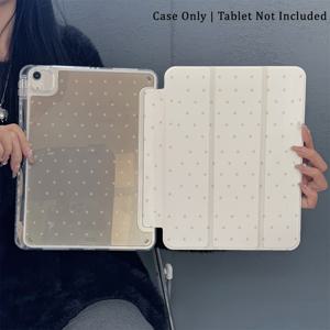 TEMU 아이패드 에어 6/5/10 & 프로 2024 (10.9인치) 스마트 케이스 - 투명 백, 내장 스탠드, 골든 폴카 도트 디자인, 아이패드 에어 M3/A16 2025 호환, 작업 및 여행용, 홈 오프이스에 이상적인 보호 커버, 현대적 디자인, 튼튼한 구조, 가정 사용자용 귀여운 케이스