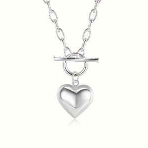 TEMU 925 실버 플레이트 목걸이와 패션 하트 펜던트, 빈티지 힙합 OT 버클 - 청소년을 위한 완벽한 일상 액세서리 및 크리스마스 선물, 청소년을 위한 선물