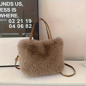 TEMU 여성용 세련된 모피 크로스바디 백, 분리 가능한 스트랩 및 버클 클로저 - 세련된 폴리에스터 안감, 손세탁 가능, 비에지/블랙/브라운의 디자인, 캐주얼 및 공식 행사에 적합한 다용도 백 | 세련된 핸드백 | 내구성 있는 지퍼 클로저, 소형 크로스바디 백|크로스백|미니크로스백|여행용크로스백