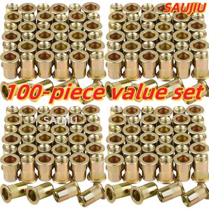 TEMU 100개 아연 도금 리벳 너트 키트 - M3-M10 탄소강 플랫 헤드, 미끄럼 방지 및 부분 나사산, 금속/스틸/알루미늄용, 자동차/산업/가구/전기 제품, 광택 마감 (스테인리스/유리 섬유 호환)