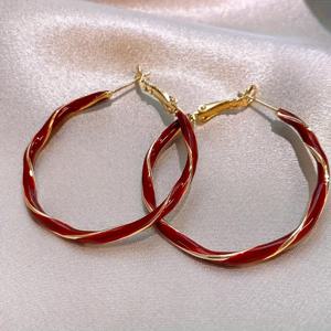 TEMU 우아한 레트로 에나멜 패턴 대형 원형 귀걸이 - 여성용 파티 연회 데일리 휴가 액세서리, 세련된 감성 이어링