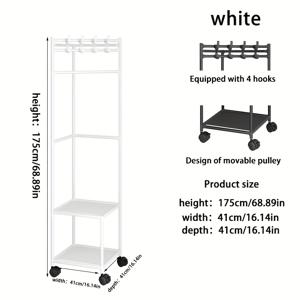 TEMU 화이트 메탈 코트 랙, 후크 및 휠 포함 - 침실, 거실, 입구용 2층 보관 정리기 - 독립형 공간 절약 디자인, 조립 필요 없음, 내구성 있는 금속/플라스틱 구조, 옷걸이, 코너 보관 정리기, 룸 장식