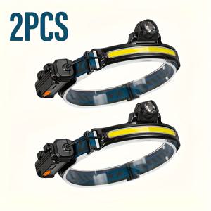 TEMU 2개 야외 LED 휴대용 헤드라이트, USB 충전식 모션 센서, 광범위한 빔과 6가지 조명 모드, 야외 활동, 캠핑, 작업, 낚시 및 하이킹에 적합합니다.