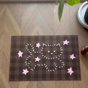 TEMU 1개 미끄럼방지 욕실 매트 - 귀여운 갈색 체크 & 핑크 별 무늬, 부드러운 샤워 바닥매트 (화장실/주방/현관용), 쉬운 세척 가능, 편안한 질감, 아기자기한 패턴, 홈 데코