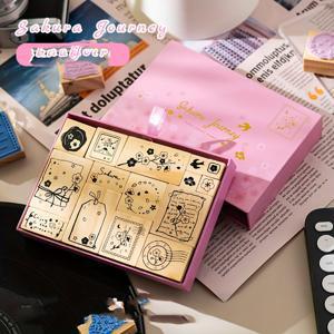 TEMU 꿈과 벚꽃 목재 스탬프 세트 DIY 창의적 장식 재료 베이스 손 계정 스탬프