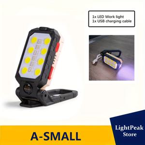 TEMU 1개 LED 휴대용 손전등, USB 충전식 작업등, 후크가 있는 LED 손전등, 4가지 모드 캠핑 토치 - 자석 디자인 강력한 밝기 COB 랜턴, 야간 각도 조절 가능한 빨간 파란 빛 스토브 비상 램프, 작업, 독서, 수리용 플러드라이트|캠핑랜턴
