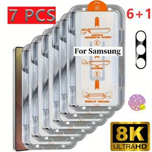 TEMU 삼성 갤럭시 S21/S22/S23/S24/S25 시리즈 (울트라/플러스/FE 포함)용 6개입 8K 울트라 클리어 강화유리 스크린 보호필름 +1 렌즈 유리 - 스크래치 방지, 충격 저항, 먼지 방지 박스 포함, 쉬운 설치, 삼성 스크린 보호필름
