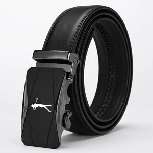 TEMU FLAGIA 남성용 블랙 자동 버클 벨트 - 골프 테마 인조 가죽, 합금 버클, 내구성 및 스타일리시한 캐주얼, 비즈니스, 골프 웨어, 청바지, 공식 의상 및 일상 스타일에 적합, 골프 액세서리