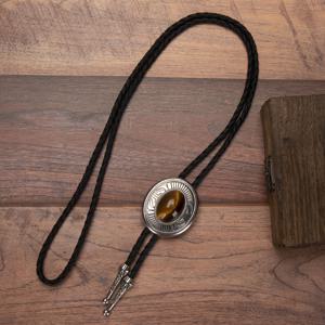 TEMU 1개 레트로 인조 가죽 짠 볼로 넥리스 남녀공용, 스타일 긴 목걸이와 타이 칼라