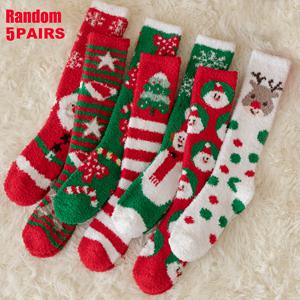 TEMU 랜덤 5켤레 여성용 가을/겨울 크리스마스 양말 - 산타, 눈송이, 순록, 진저브레드, 트리 패턴 코지 두꺼운 보온 플리스 바닥양말, 가족과 친구를 위한 완벽한 선물