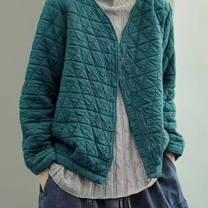 TEMU 빈티지 패턴 두꺼운 가디건, 루즈핏 캐주얼, V넥 야구 점퍼, 활용도 높은 아이템.