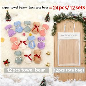 TEMU 24개 귀여운 곰돌이 수건 선물 세트 | 곰돌이 수건 12개와 핸드백 12개 포함, 혼합 색상, 결혼식, 어버이날, 크리스마스 파티 선물로 적합