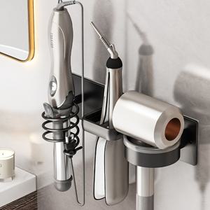 TEMU 1개 우주 알루미늄 벽걸이 헤어드라이어 홀더, 3-in-1 욕실 정리대 - 헤어드라이어, 컬링 아이언, 스트레이트너용, 금색 파이프 없음, 헤어 스타일링 도구 걸이 선반, 욕실 선반|화장실선반