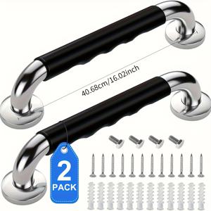 TEMU 2개 세트 스테인리스 스틸 욕조 및 샤워용 그랩 바 - 미끄럼 방지 안전 핸드레일, 인체공학적 디자인, 광택 마감, 장착 하드웨어 포함 - 노인 및 장애인용 욕실 안전 지원, 샤워 그랩 바, 욕조 안전 그랩 바, 매끄러운 메탈릭 마감, 내구성 있는 구조