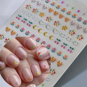 TEMU 1개 (1pc) 5D 엠보싱 젤리 네일 스티커 - 자체 접착식 플로럴, 하트 & 초승달 - 파스텔 & 밝은 색상 (핑크, 옐로우, 그린, 블루, 오렌지, 퍼플, 골든, 틸, 레드, 브라운, 블랙, 화이트, 클리어) - 광택 젤리 마감 - 여성용, 매니큐어, 페디큐어, 파티, 일상용 - 쉬운 적용 네일 , 파티 액세서리|네일스티커