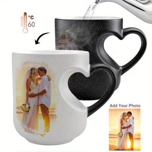 TEMU 1개 11oz/325ml 맞춤형 마법 컬러 체인지 머그컵 - 하트 모양 핸들, 사진 & 텍스트 각인 가능, 블랙 별하늘 디자인 세라믹 커피잔, 생일 선물 추천