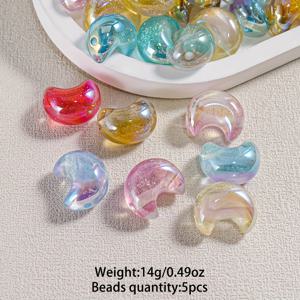 TEMU DIY 주얼리 만들기용 고급 ABS 소재 구멍이 있는 달 모양 비즈 5개 세트 (직경 16mm*19mm), 팔찌, 목걸이, 귀걸이 및 공예 프로젝트