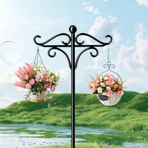TEMU 러스틱 메탈 셰퍼드 후크 가든 라이트 포스트와 5갈래 스테이크 - 쉬운 설치 야외 장식 조명, 파티오, 마당 및 정원용, 정원 조명 | 장식용 정원 조명 | 내구성 있는 금속 구조, 정원 장식